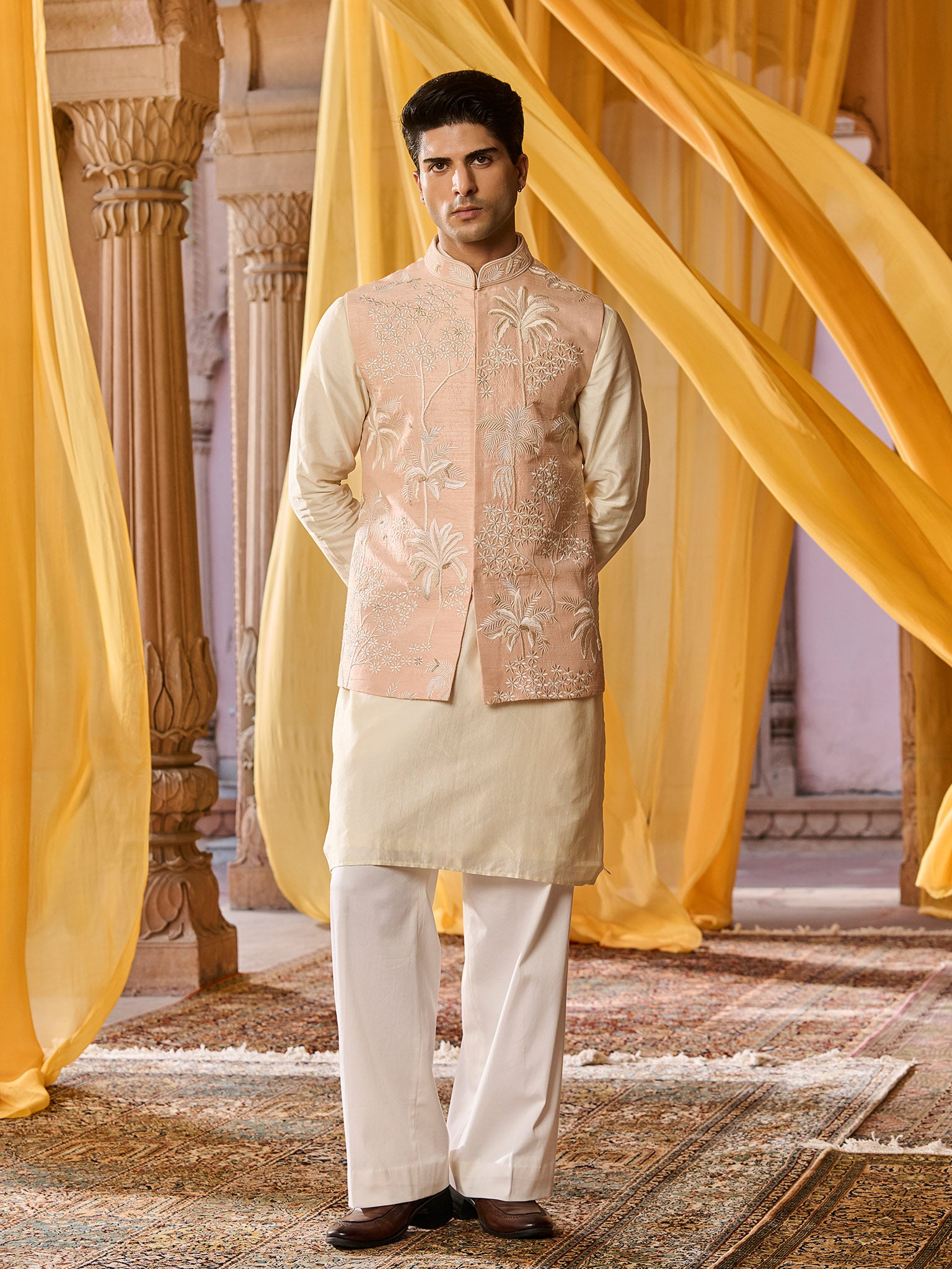 Liora Peach Nehru Jacket Set