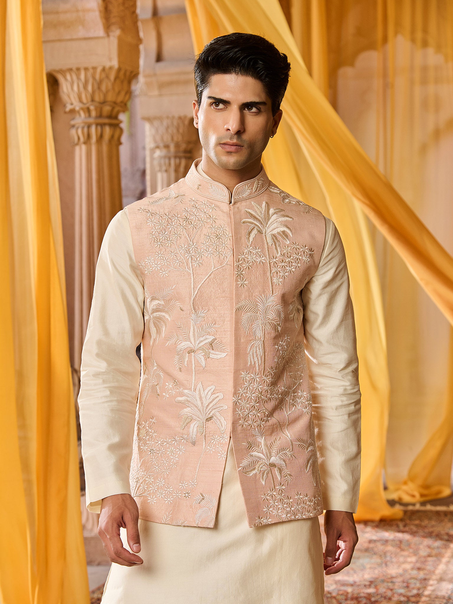 Liora Peach Nehru Jacket Set