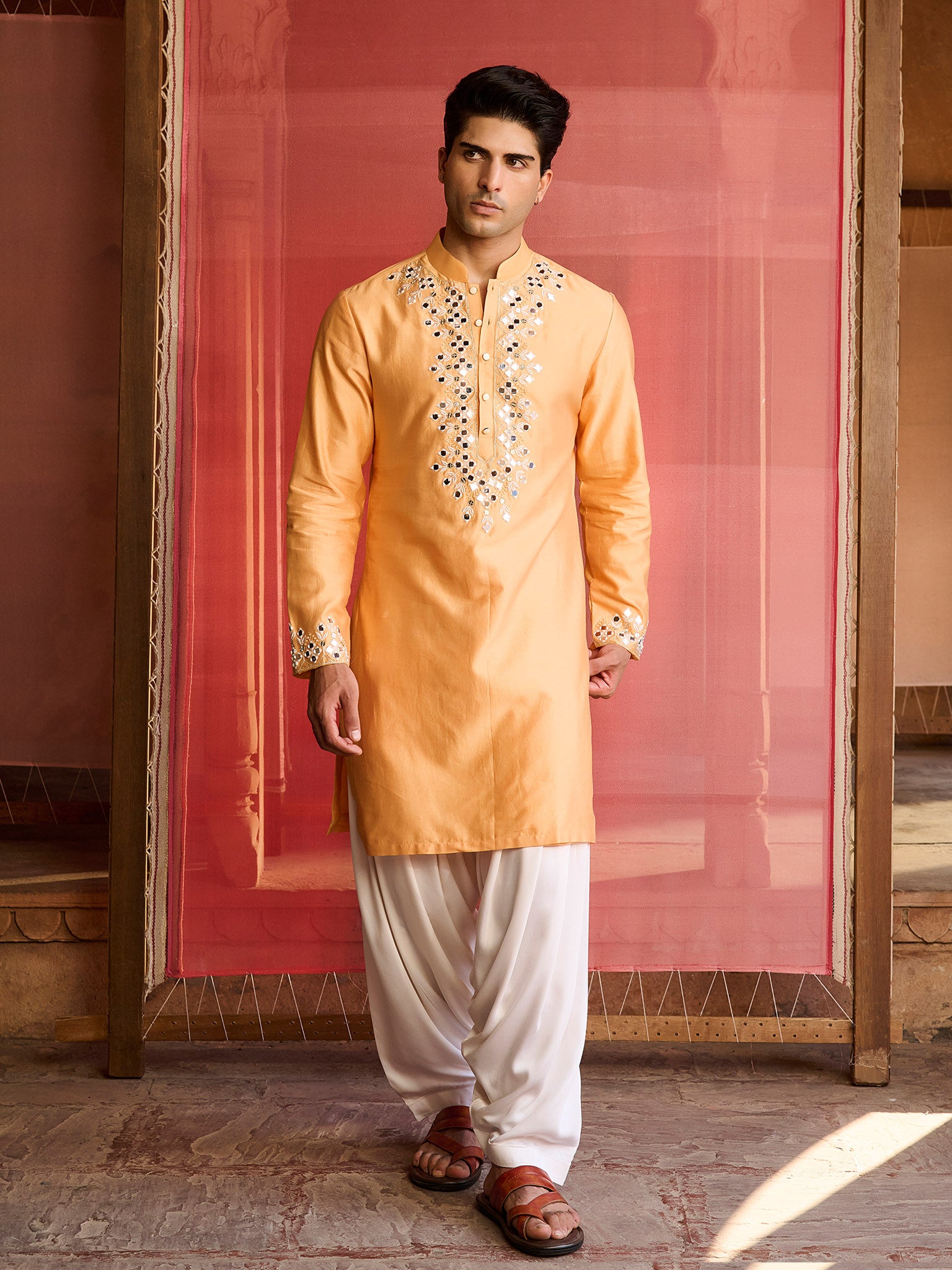 Lumen Orange Mirror Kurta Set