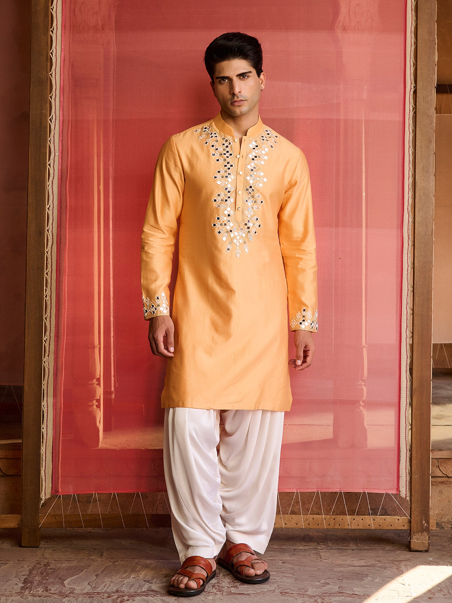 Lumen Orange Mirror Kurta Set
