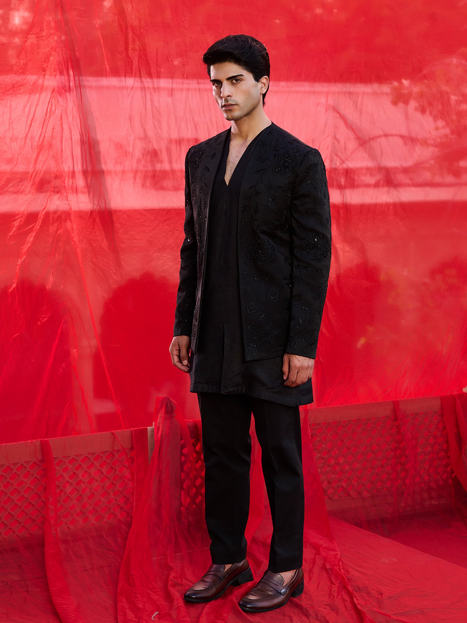 Onyric Black Floral Jacket Set