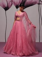 Load image into Gallery viewer, Grandiose Pink Silk Organza Lehenga Set
