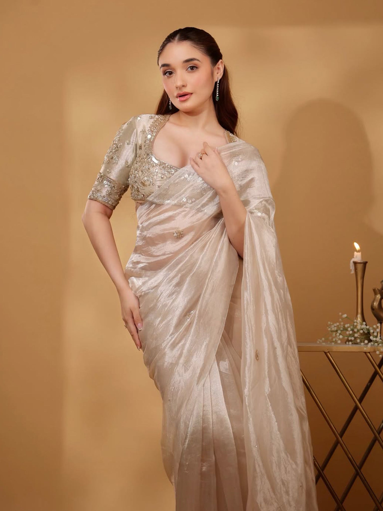 Kliantha White-Gold Saree Set