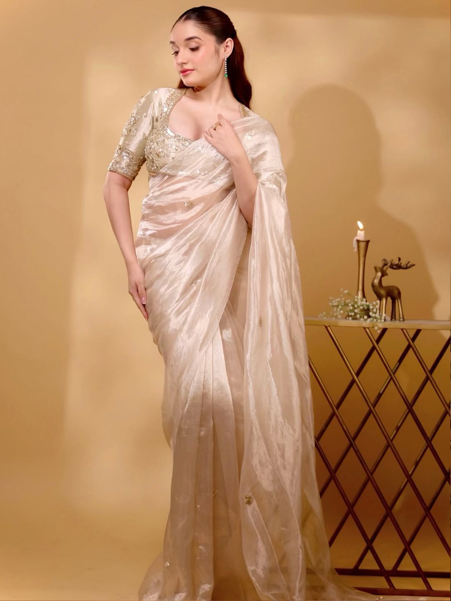 Kliantha White-Gold Saree Set