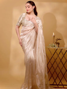 Kliantha White-Gold Saree Set