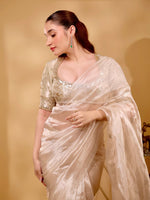 Load image into Gallery viewer, Kliantha White-Gold Saree Set
