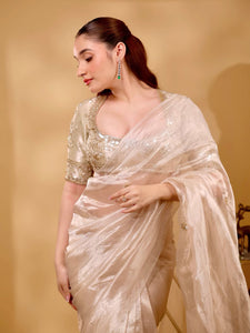 Kliantha White-Gold Saree Set