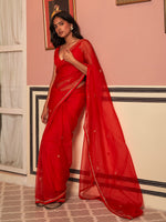 Load image into Gallery viewer, Red Hibiscus Silk Organza Saree
