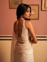 Load image into Gallery viewer, Crystal Off-White Silk Organza Saree Set
